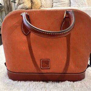 Dooney & Bourke Red and Brown Leather Trim Bag